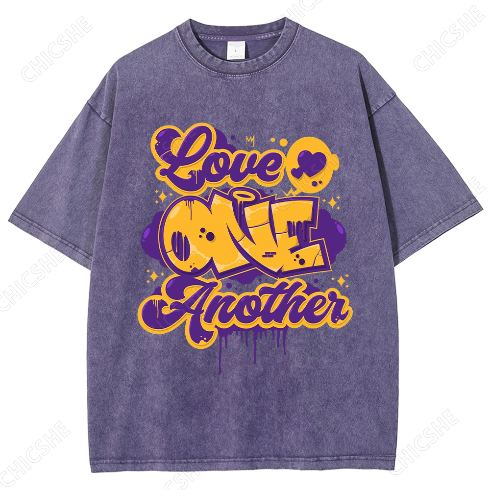 Love One Another Letter Printed Washed Tee