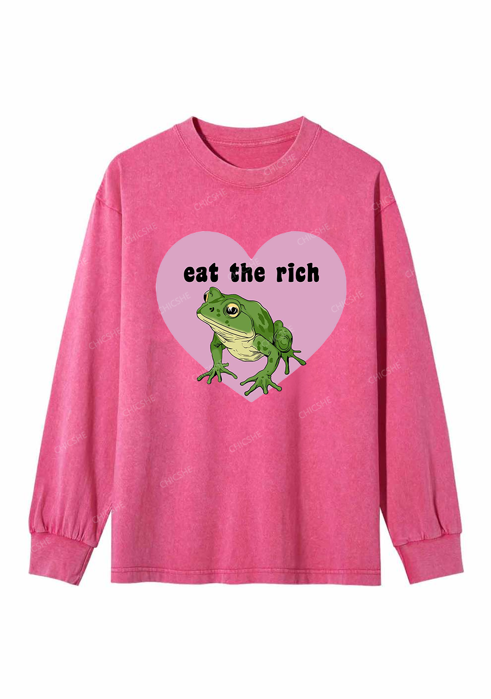 Eat The Rich Frog Y2K Washed Long Sleeves Chicshe