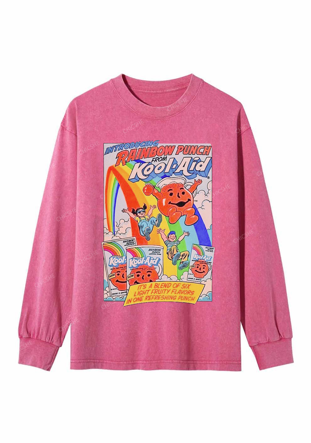 Rainbow Punch Y2K Washed Long Sleeves Chicshe