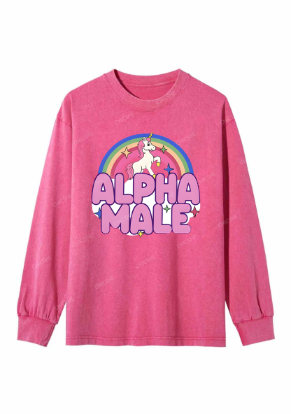 Rainbow Unicorn Alpha Male Y2K Washed Long Sleeves Chicshe