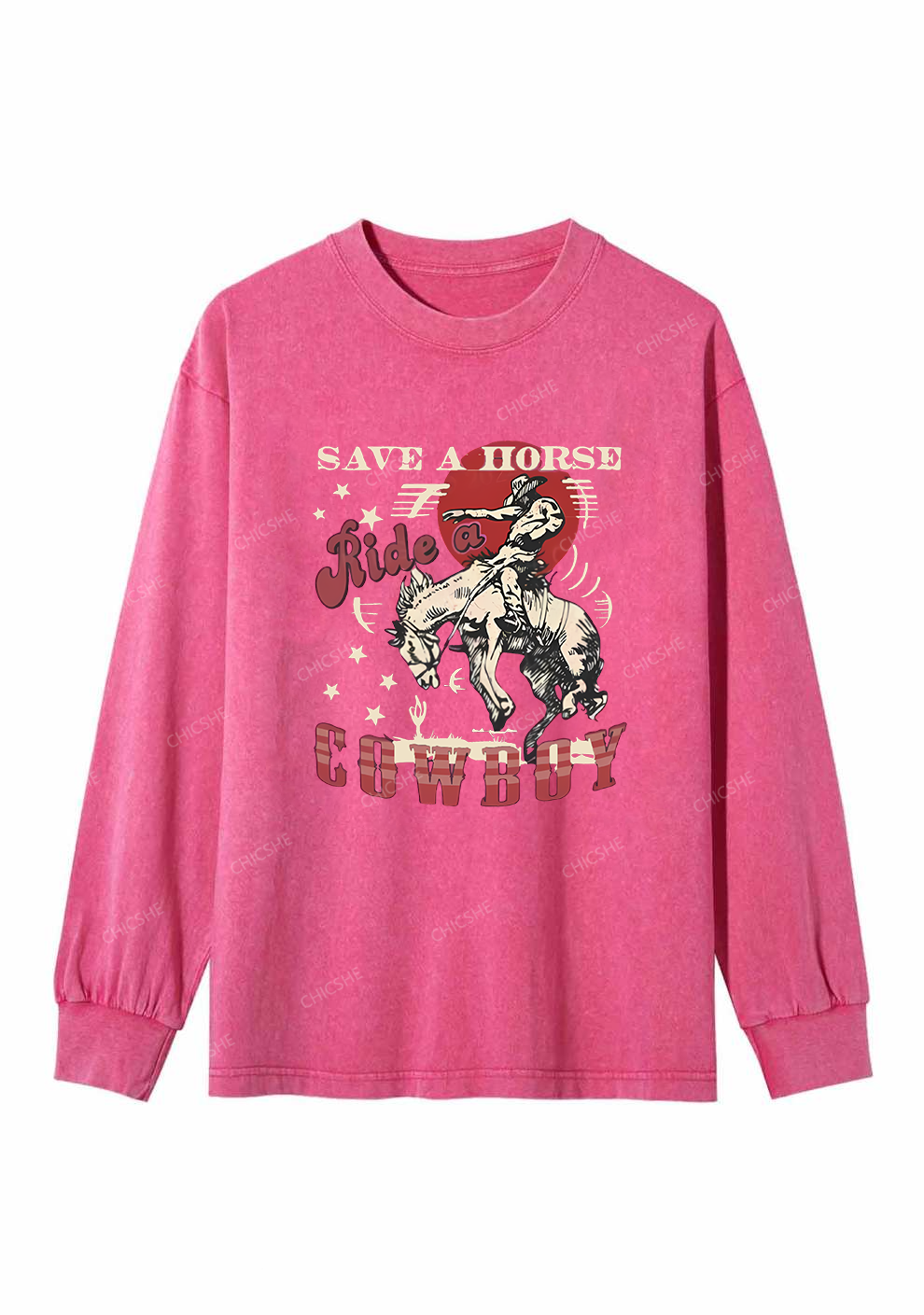 Ride A Cowboy Y2K Washed Long Sleeves Chicshe