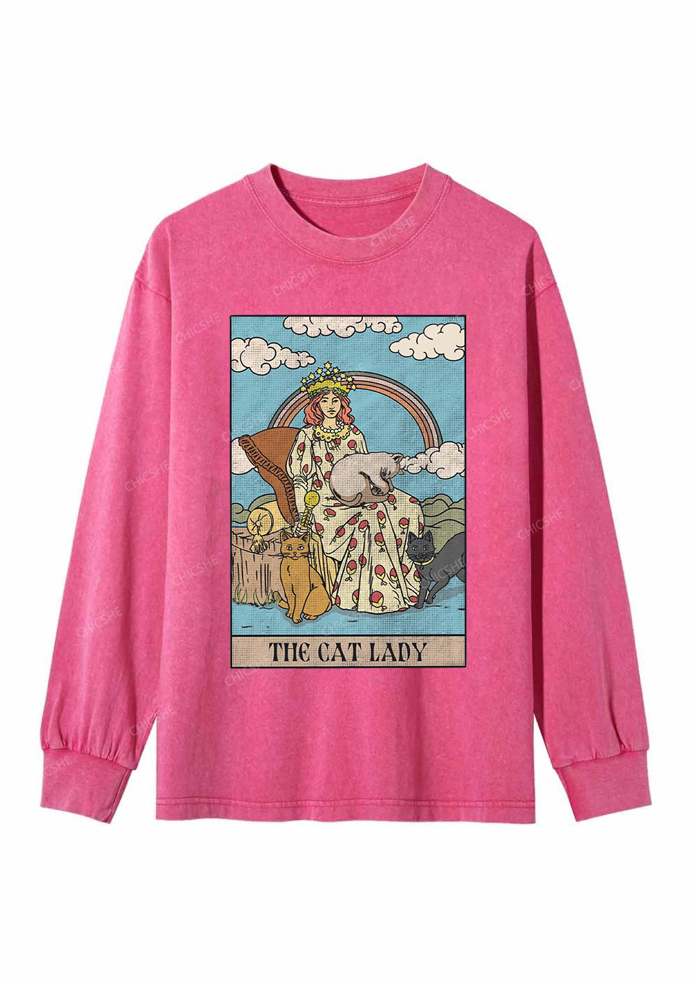 The Cat Lady Y2K Washed Long Sleeves Chicshe