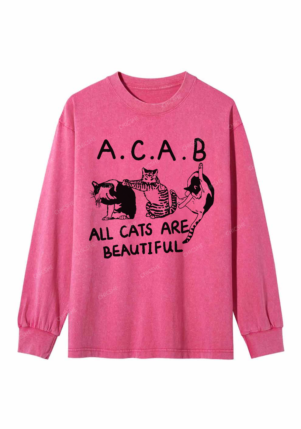 ACAB Cats Y2K Washed Long Sleeves Chicshe