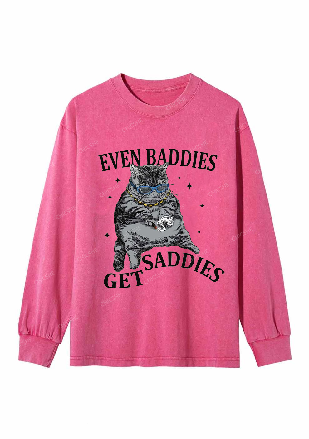Even Baddies Get Saddies Y2K Washed Long Sleeves Chicshe