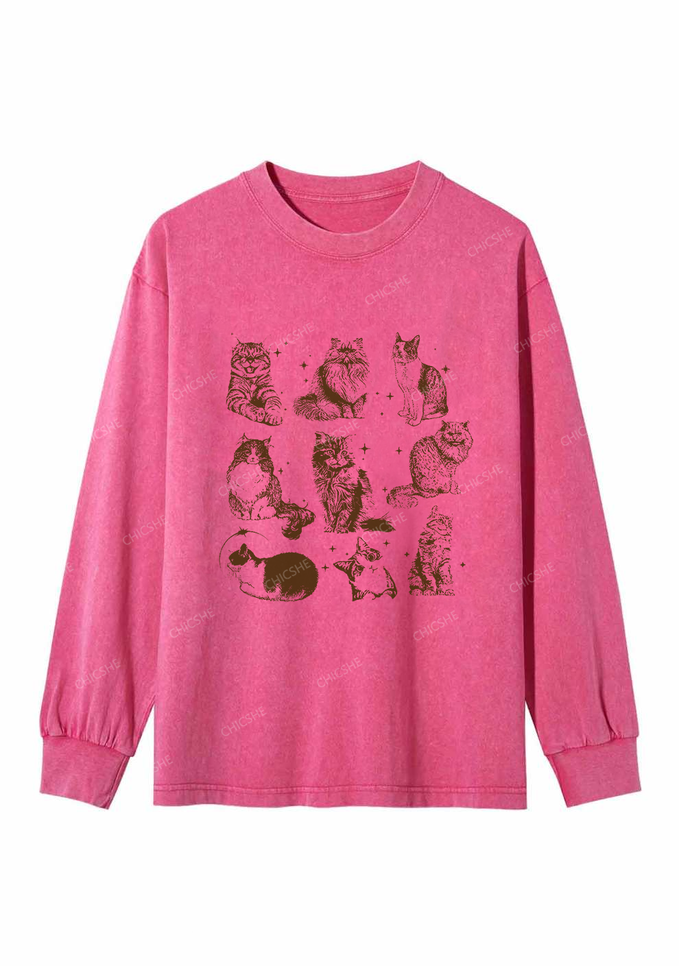 Retro Kitten Y2K Washed Long Sleeves Chicshe