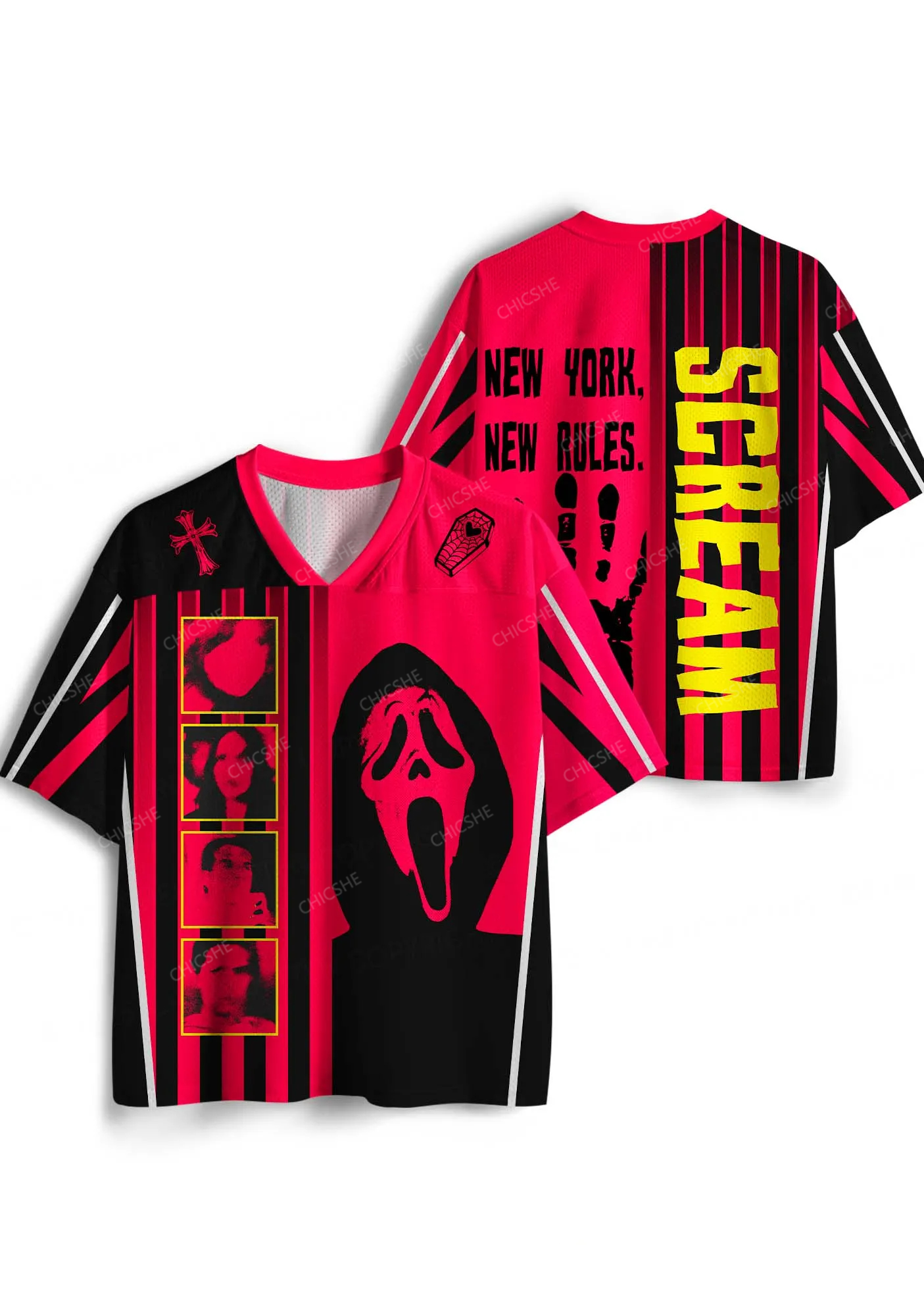 Halloween Scream Ghost Y2K Sport Jersey Shirts Chicshe