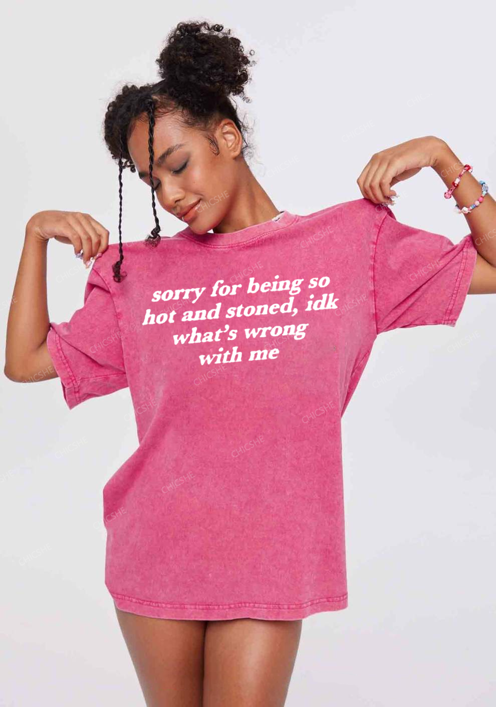 Sorry For Being Hot And Stoned Y2K Washed Tee Chicshe