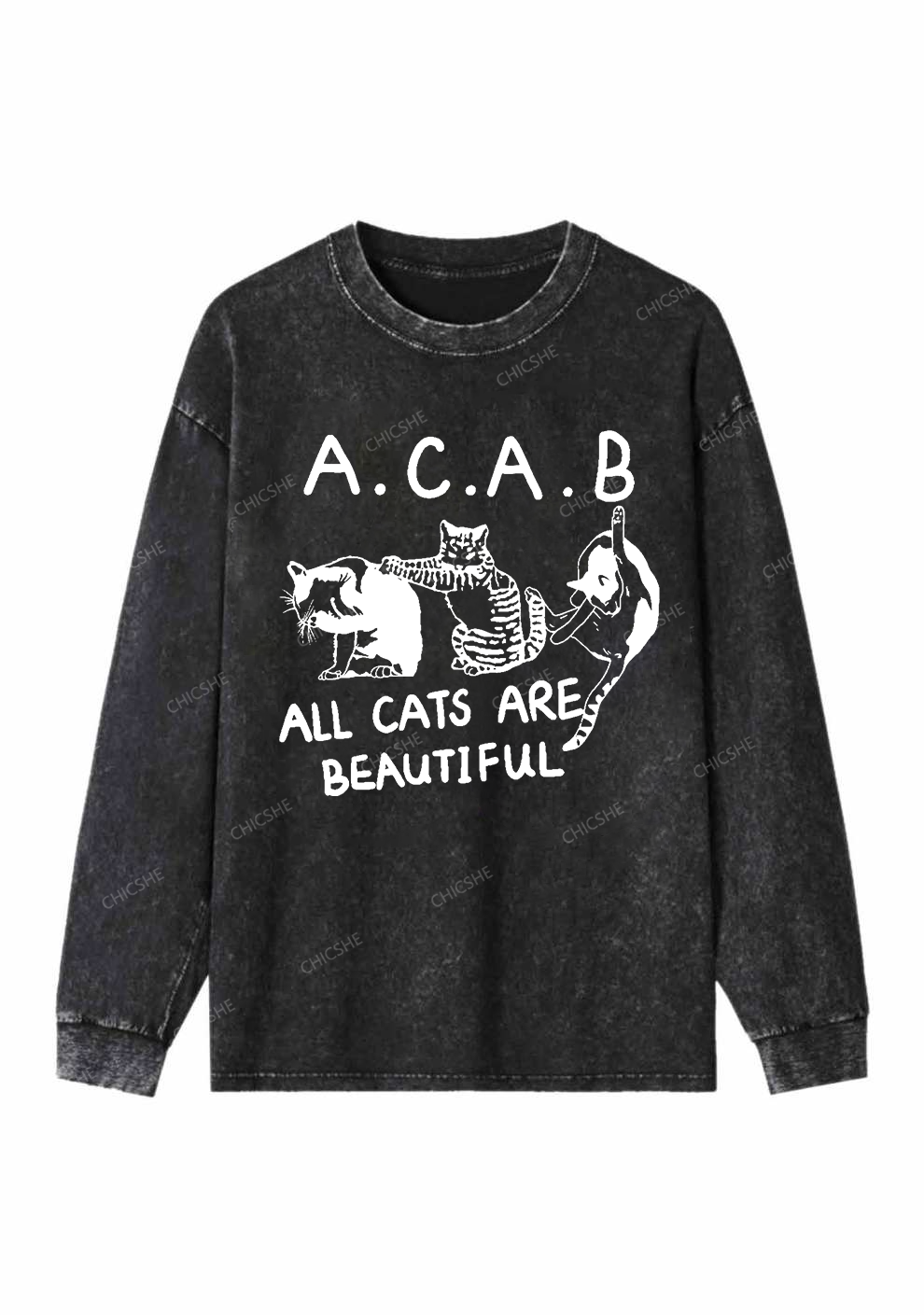 ACAB Cats Y2K Washed Long Sleeves Chicshe