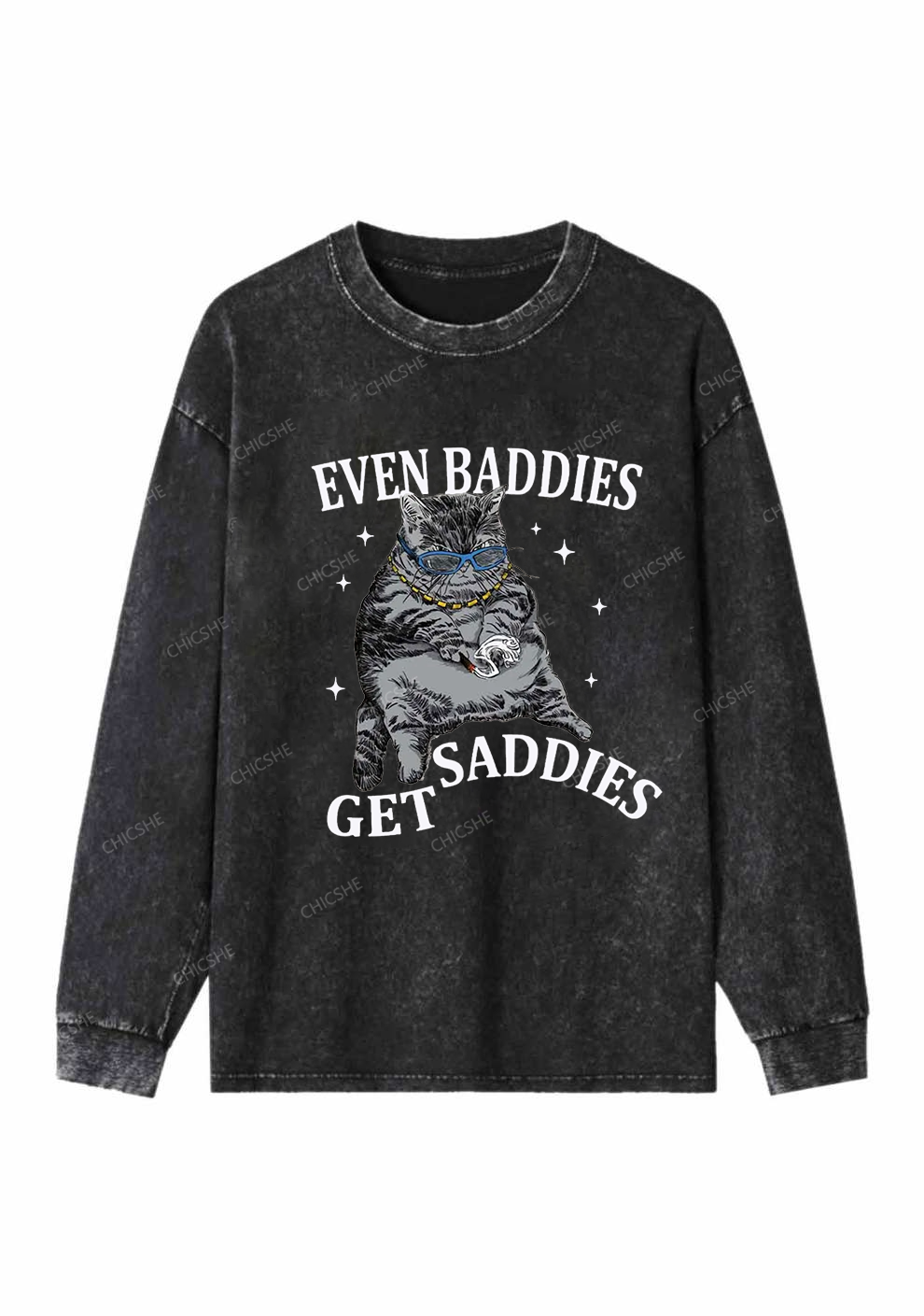 Even Baddies Get Saddies Y2K Washed Long Sleeves Chicshe
