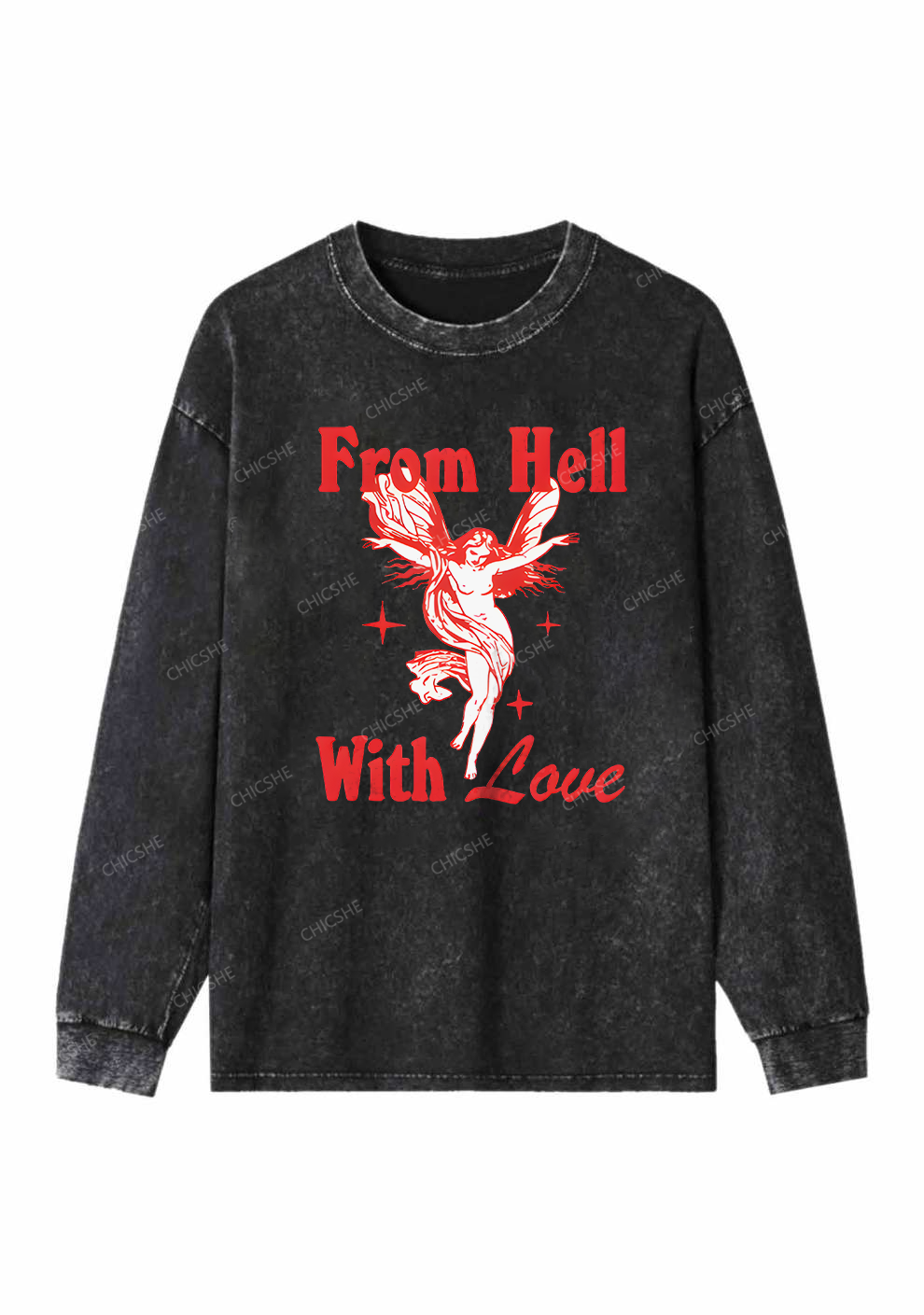From Hell With Love Y2K Washed Long Sleeves Chicshe
