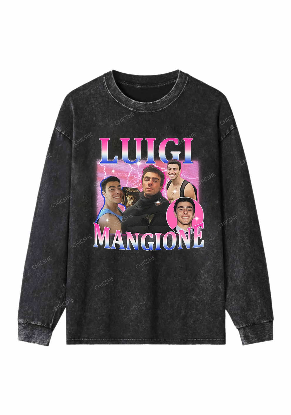 Bluepink Luigi Portrait Y2K Washed Long Sleeves Chicshe