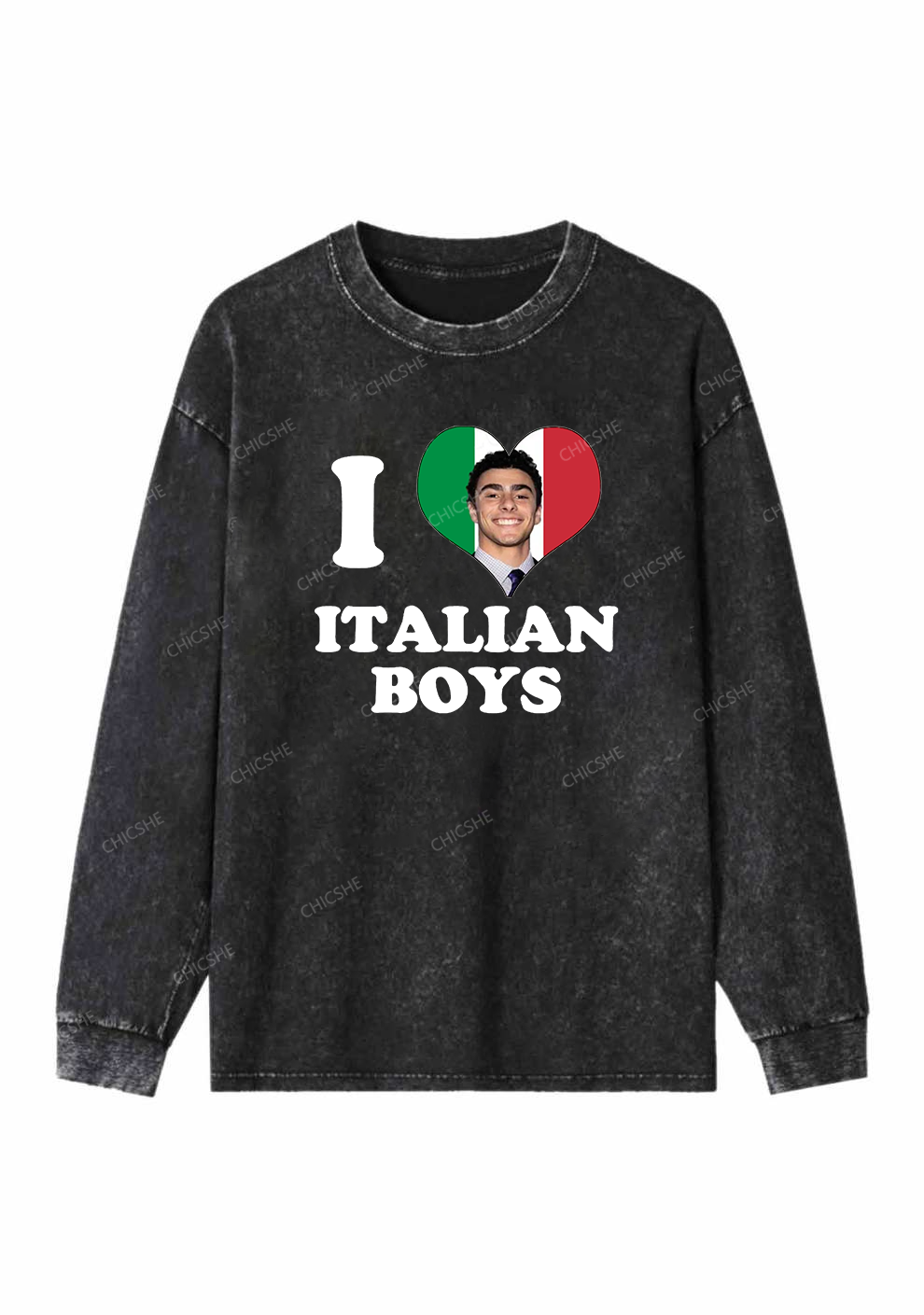 I Love Italian Luigi Y2K Washed Long Sleeves Chicshe