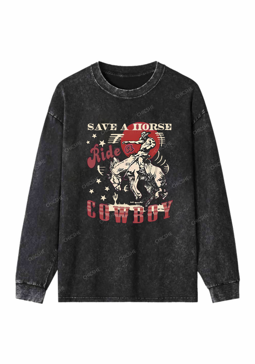 Ride A Cowboy Y2K Washed Long Sleeves Chicshe