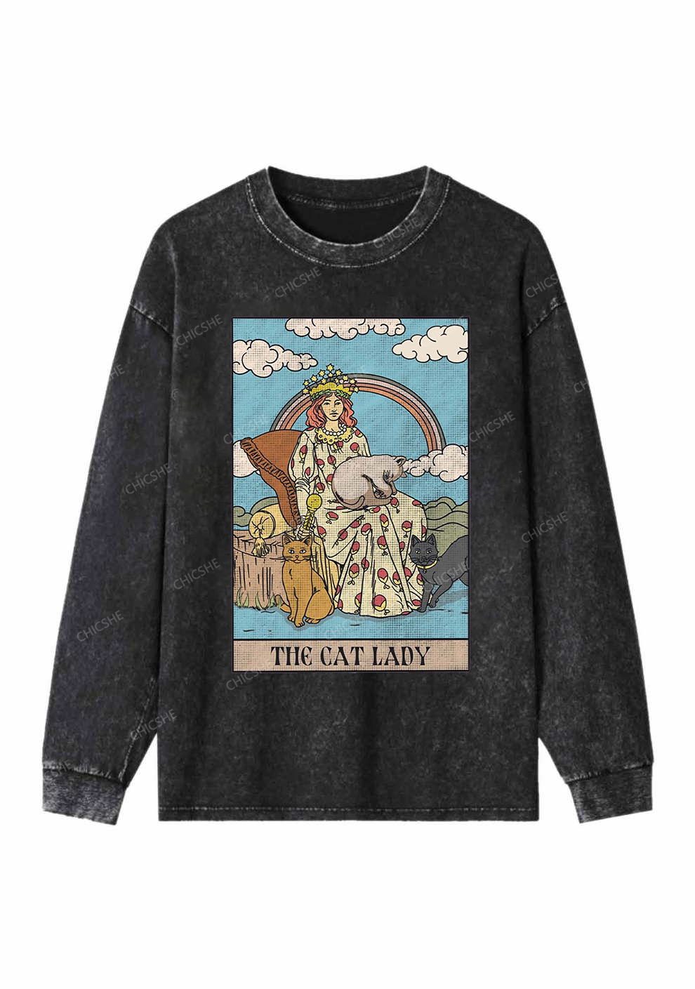 The Cat Lady Y2K Washed Long Sleeves Chicshe