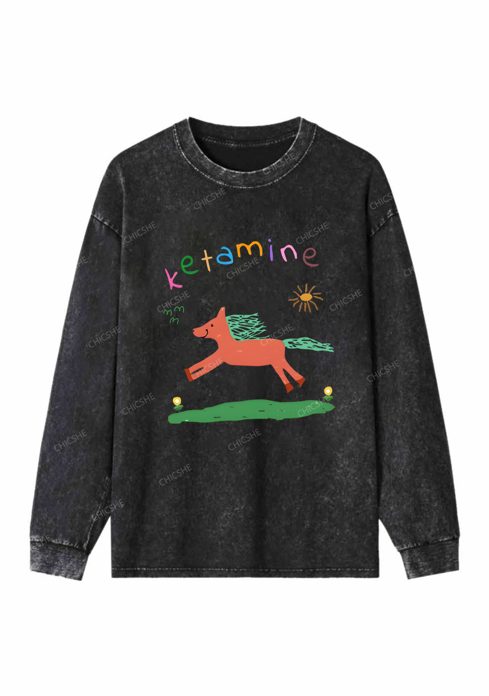 Orange Pony Y2K Washed Long Sleeves Chicshe