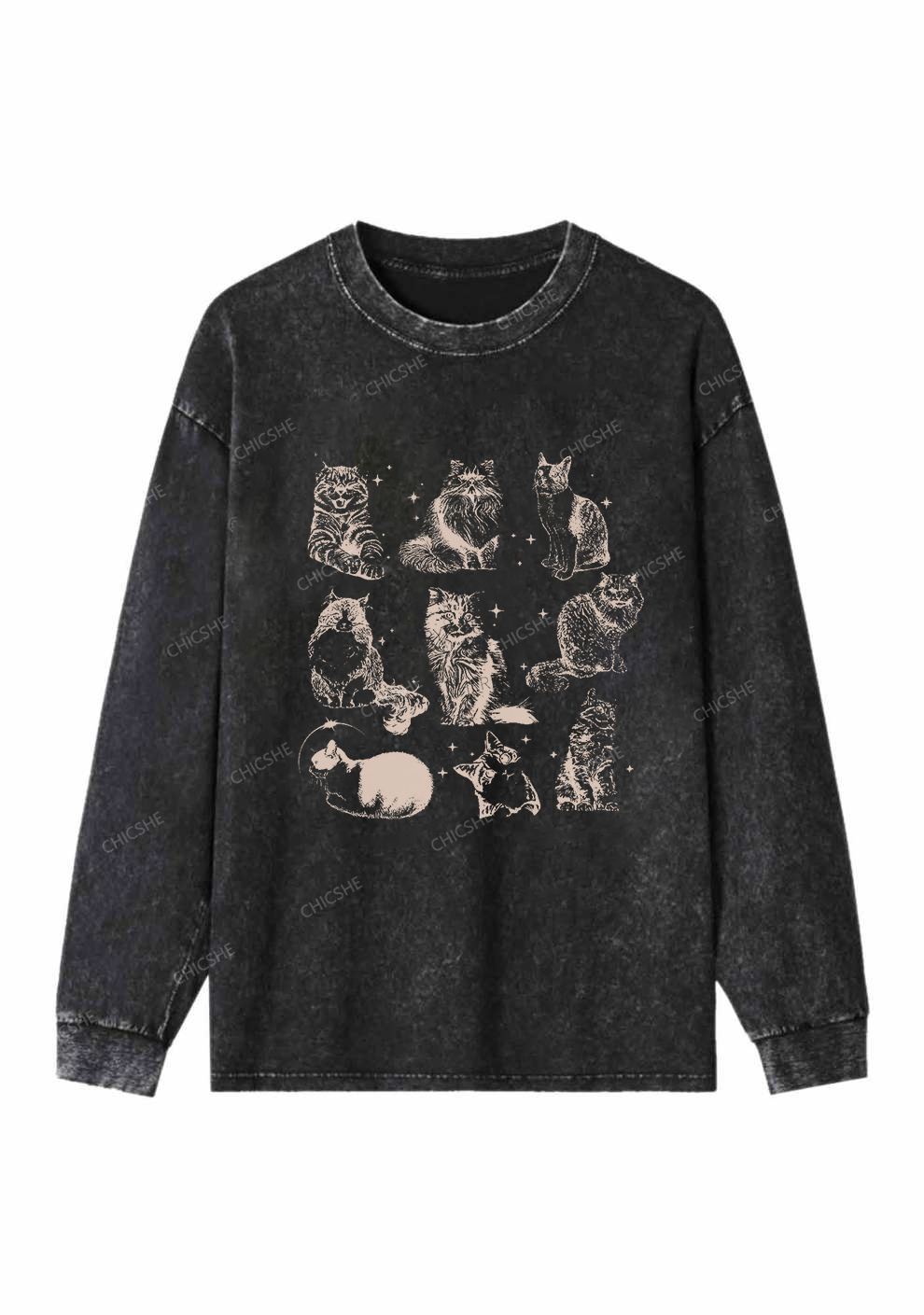 Retro Kitten Y2K Washed Long Sleeves Chicshe