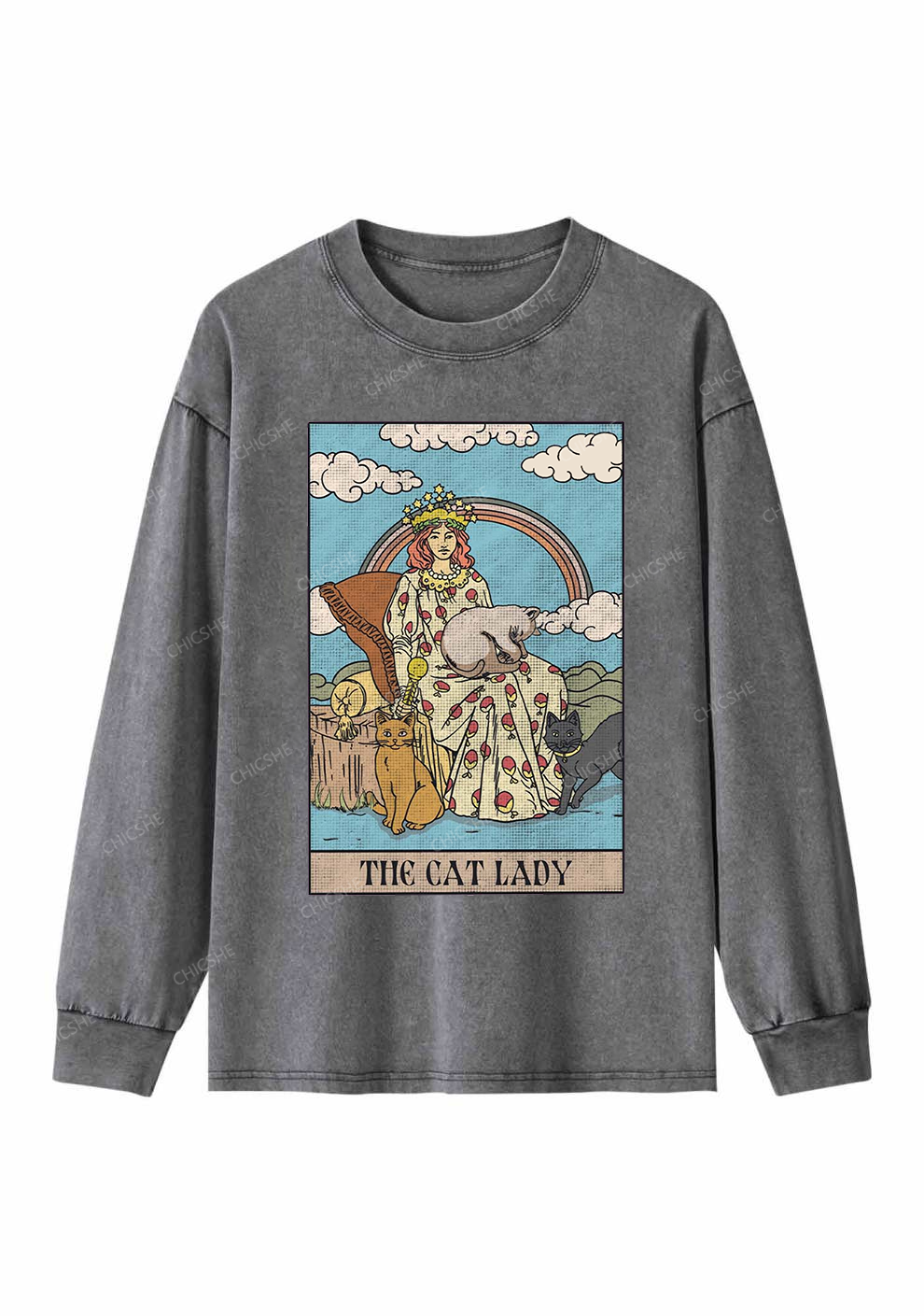 The Cat Lady Y2K Washed Long Sleeves Chicshe