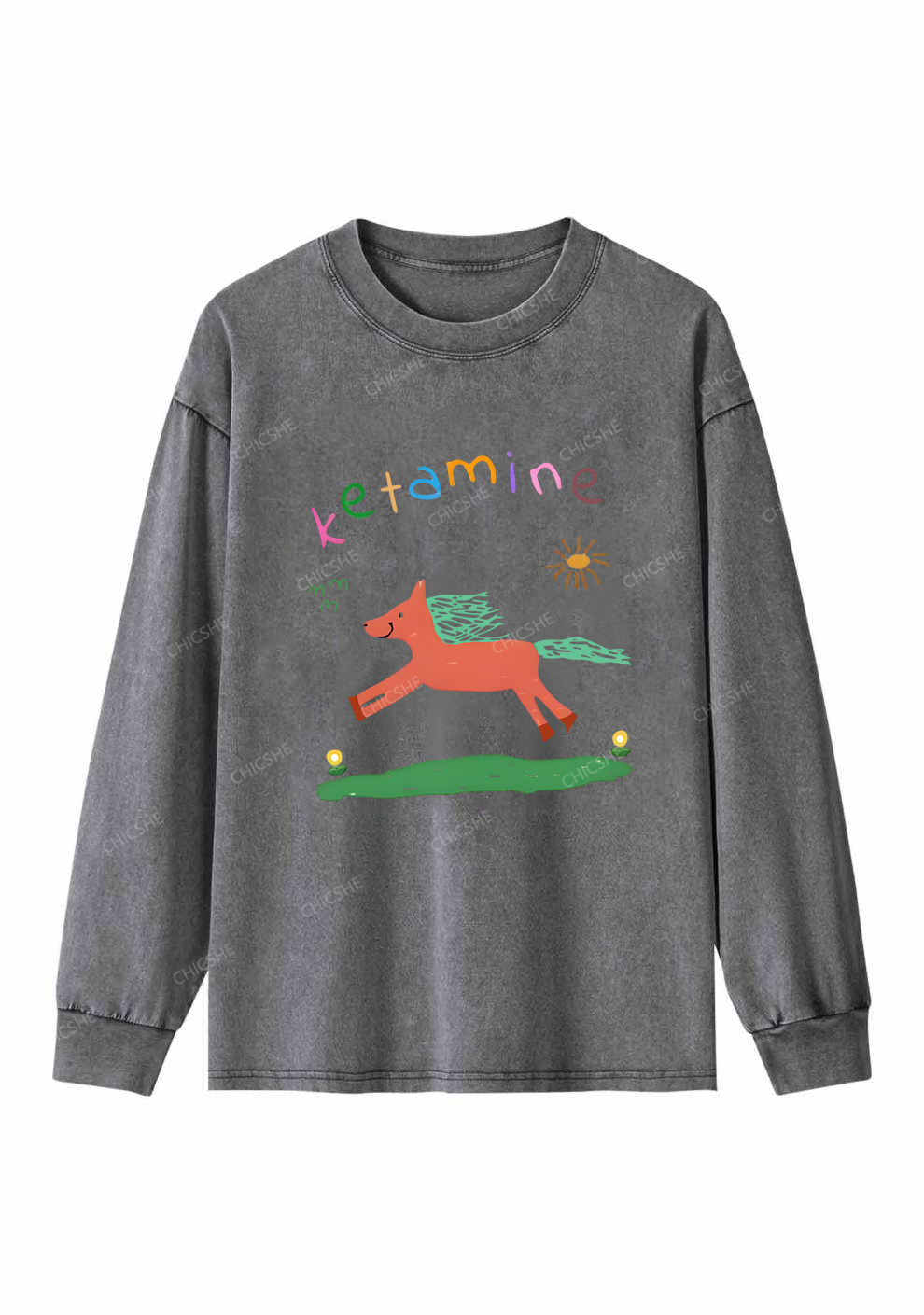 Orange Pony Y2K Washed Long Sleeves Cherrykitten