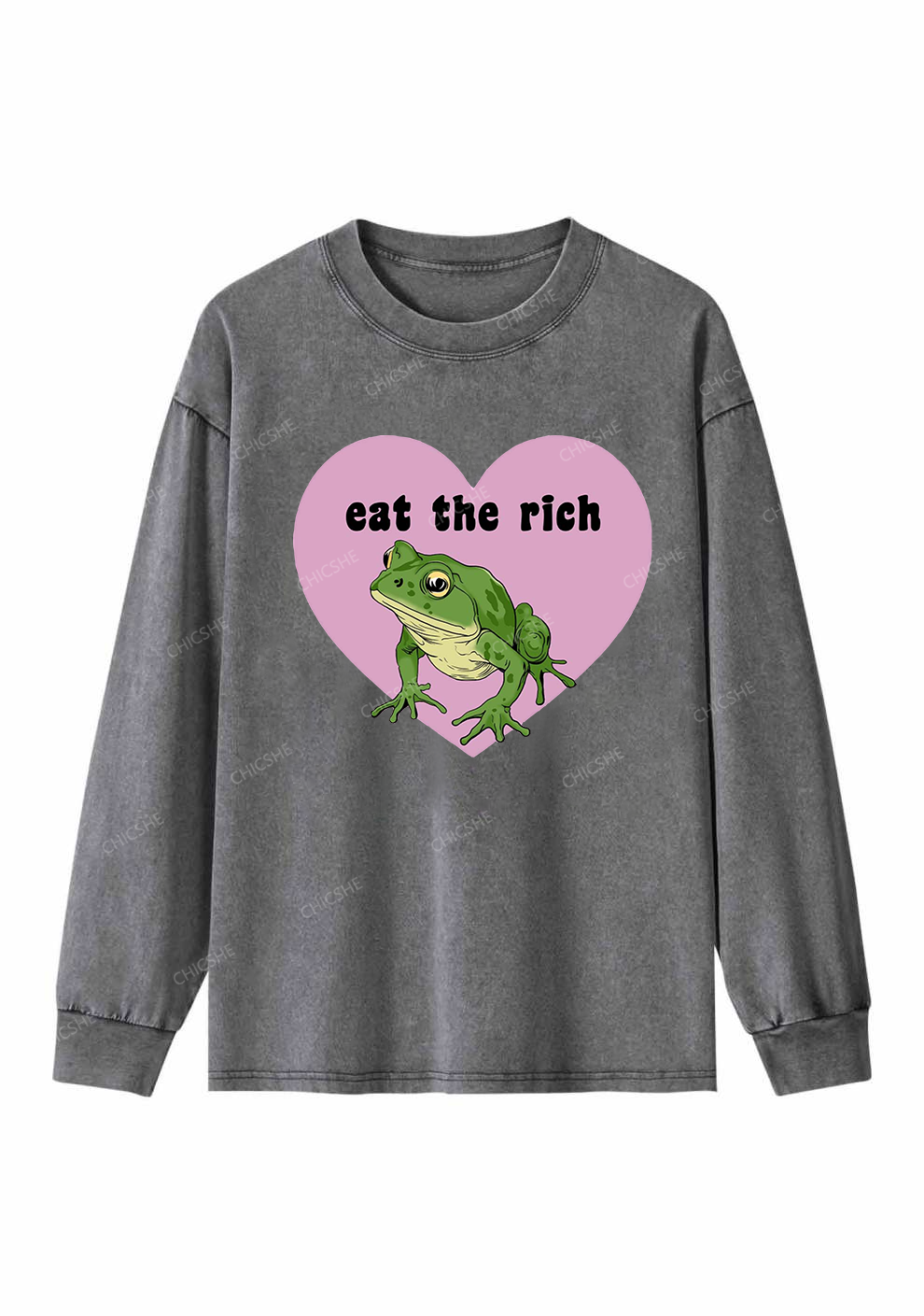 Eat The Rich Frog Y2K Washed Long Sleeves Chicshe