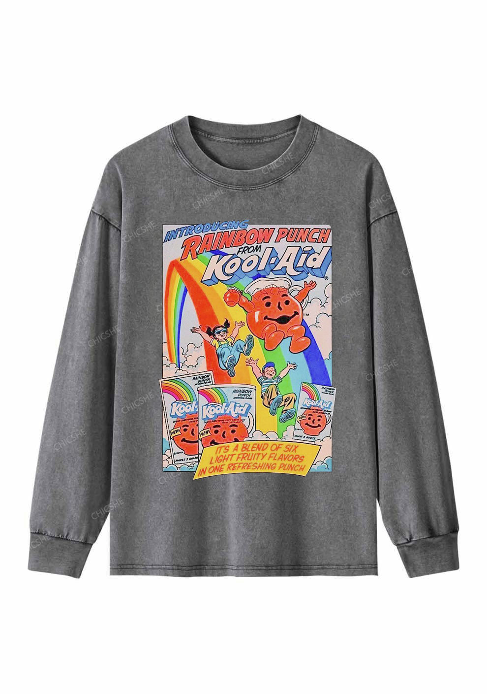 Rainbow Punch Y2K Washed Long Sleeves Cherrykitten