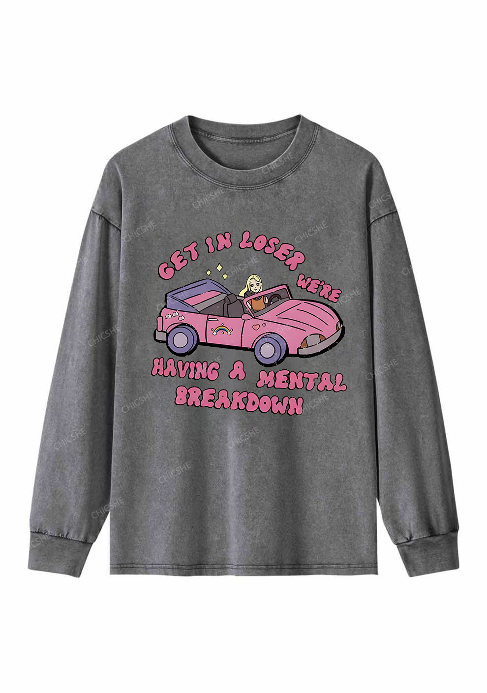 Get In The Car Y2K Washed Long Sleeves Chicshe