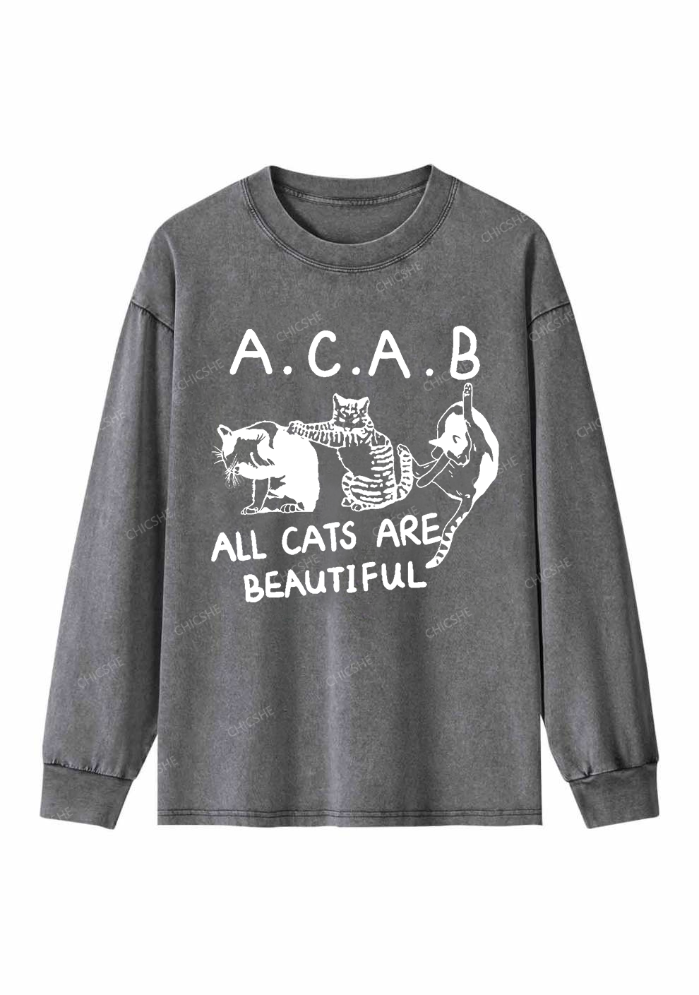 ACAB Cats Y2K Washed Long Sleeves Chicshe
