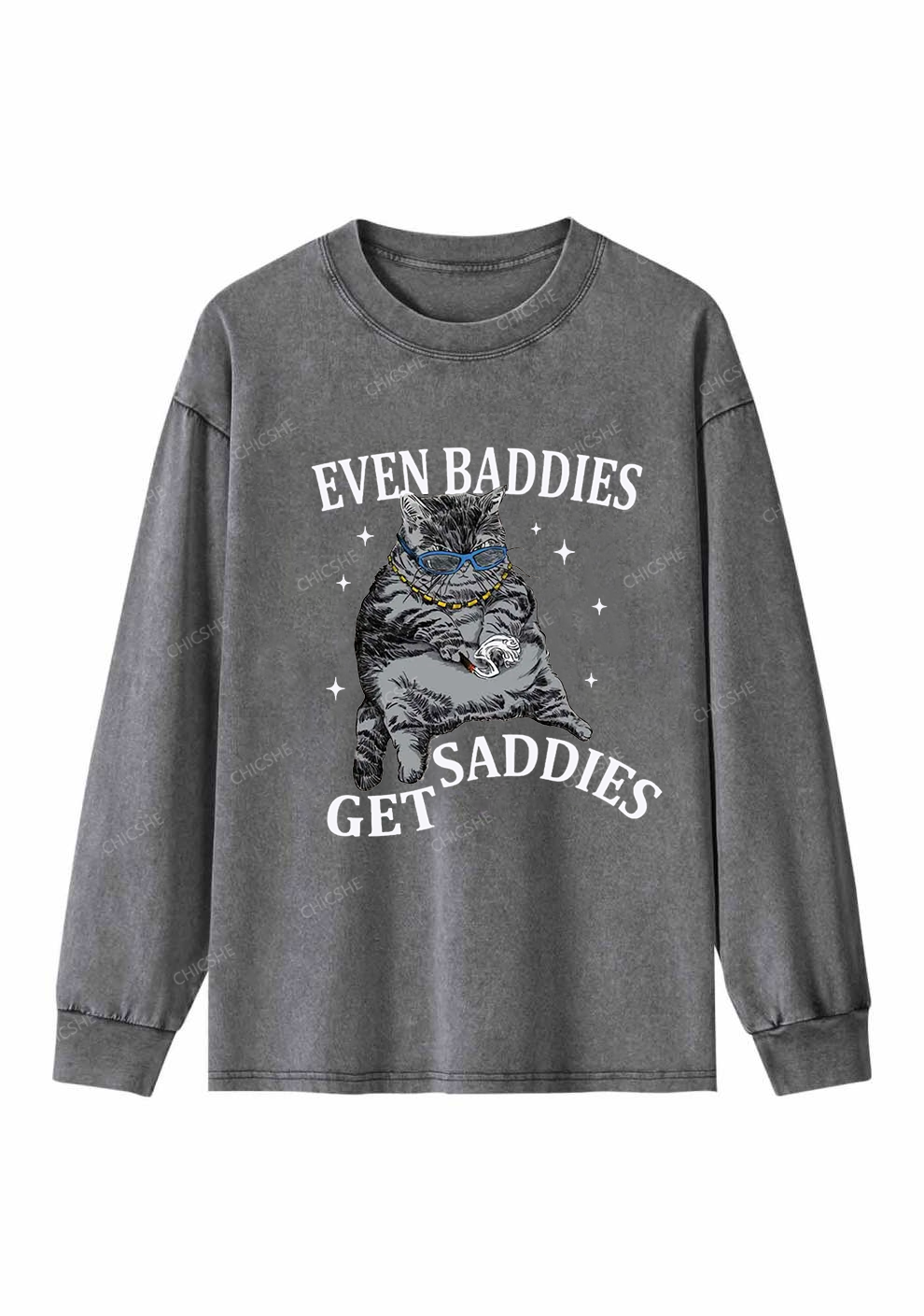 Even Baddies Get Saddies Y2K Washed Long Sleeves Chicshe
