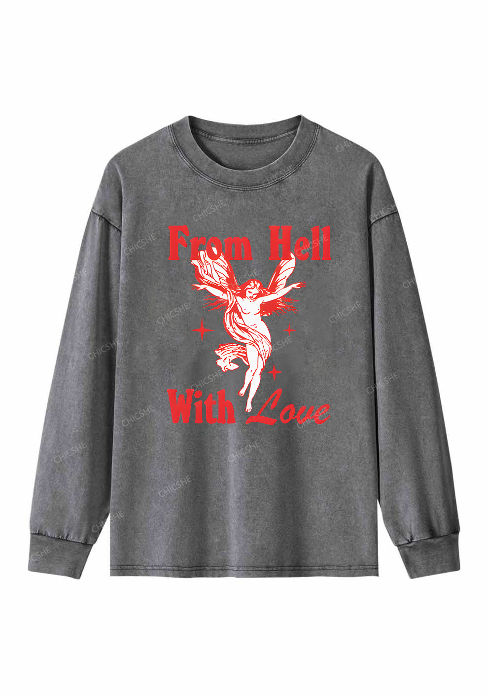 From Hell With Love Y2K Washed Long Sleeves Chicshe