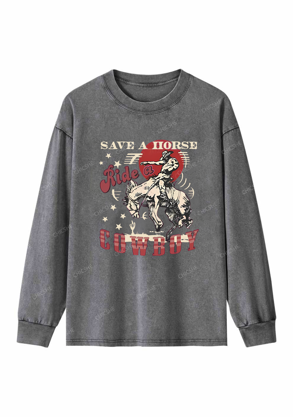 Ride A Cowboy Y2K Washed Long Sleeves Chicshe