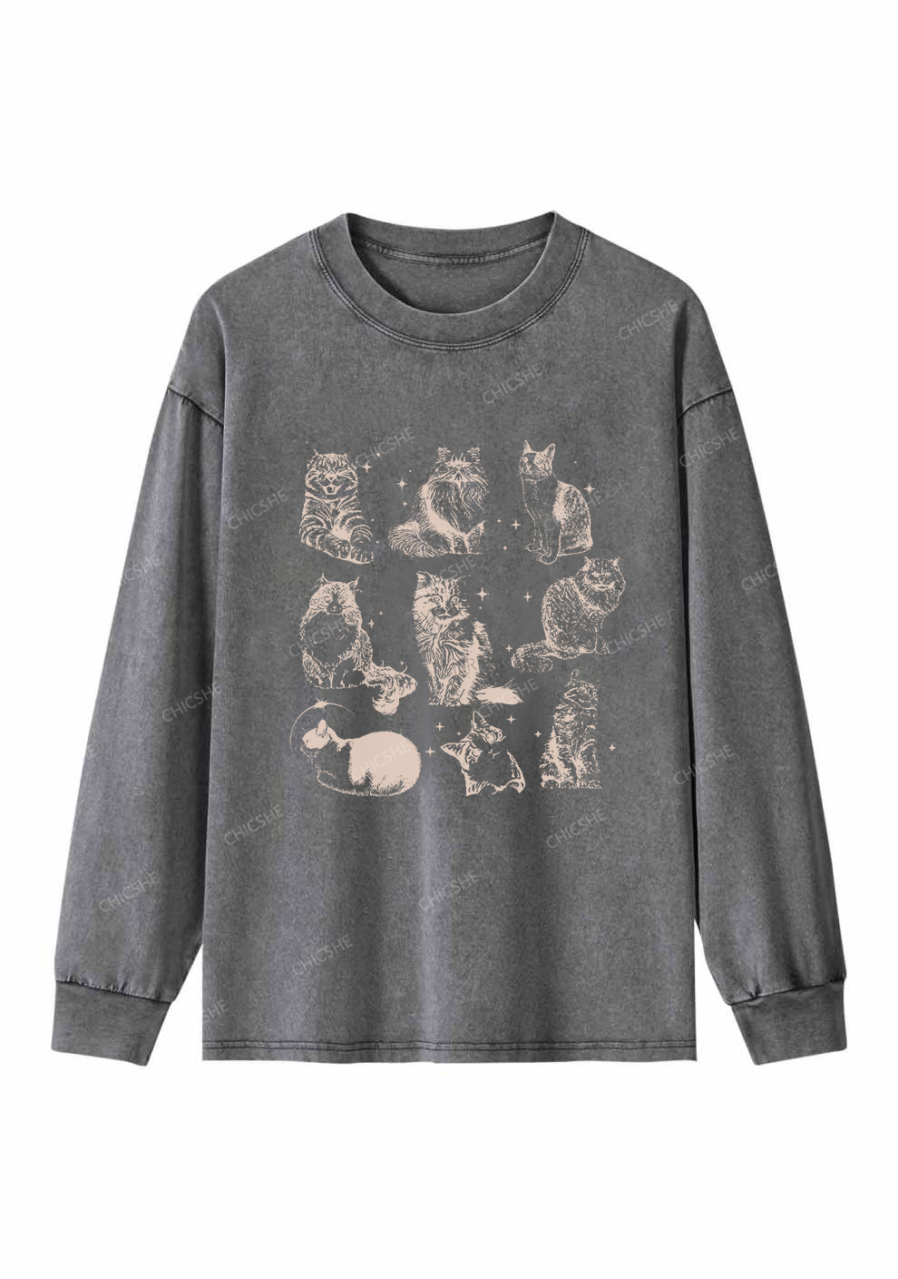 Retro Kitten Y2K Washed Long Sleeves Chicshe