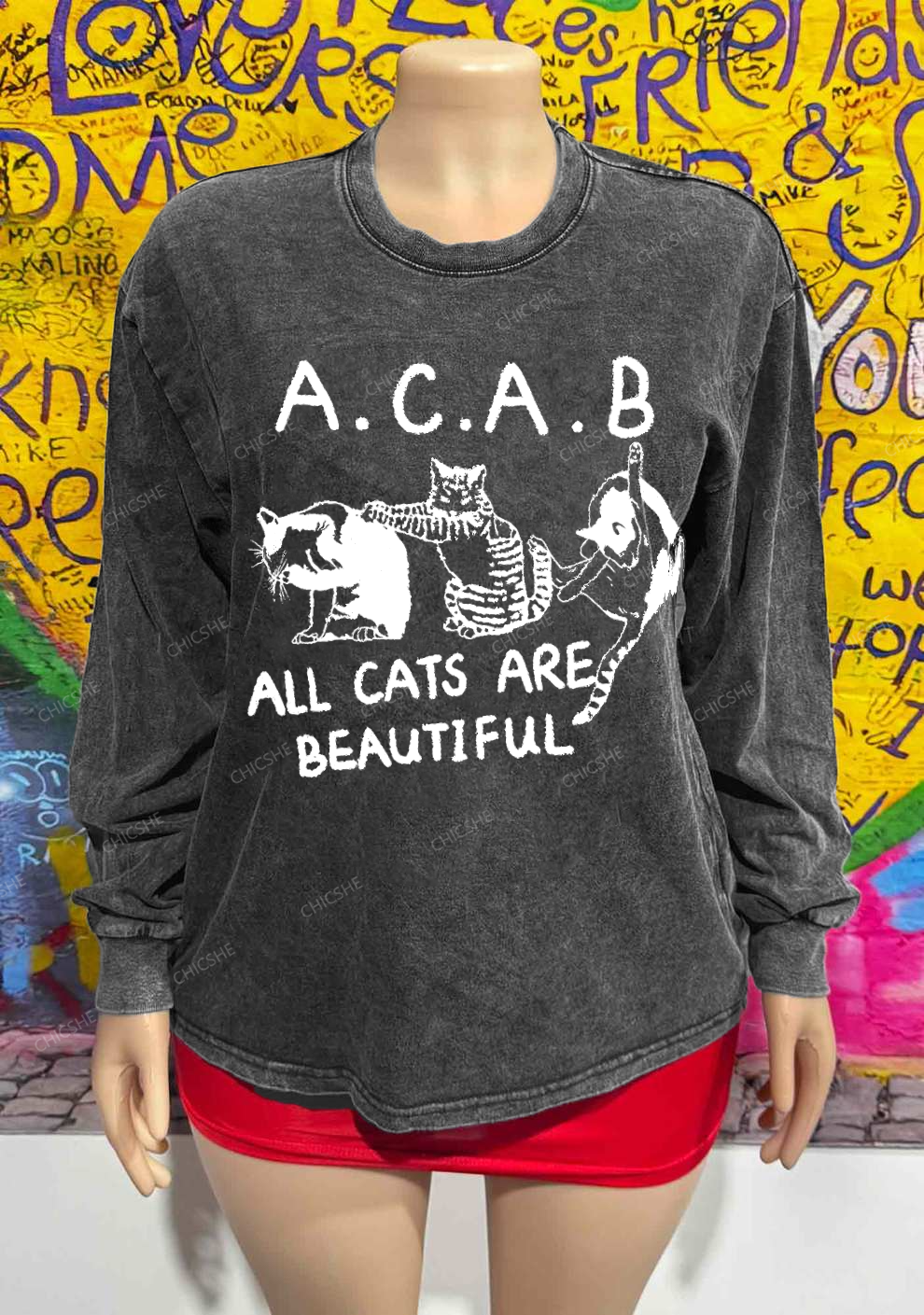 ACAB Cats Y2K Washed Long Sleeves Chicshe