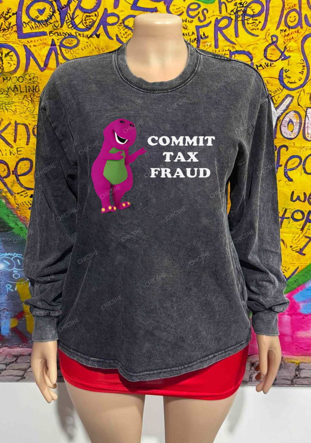 Commit Tax Fraud Y2K Washed Long Sleeves Chicshe
