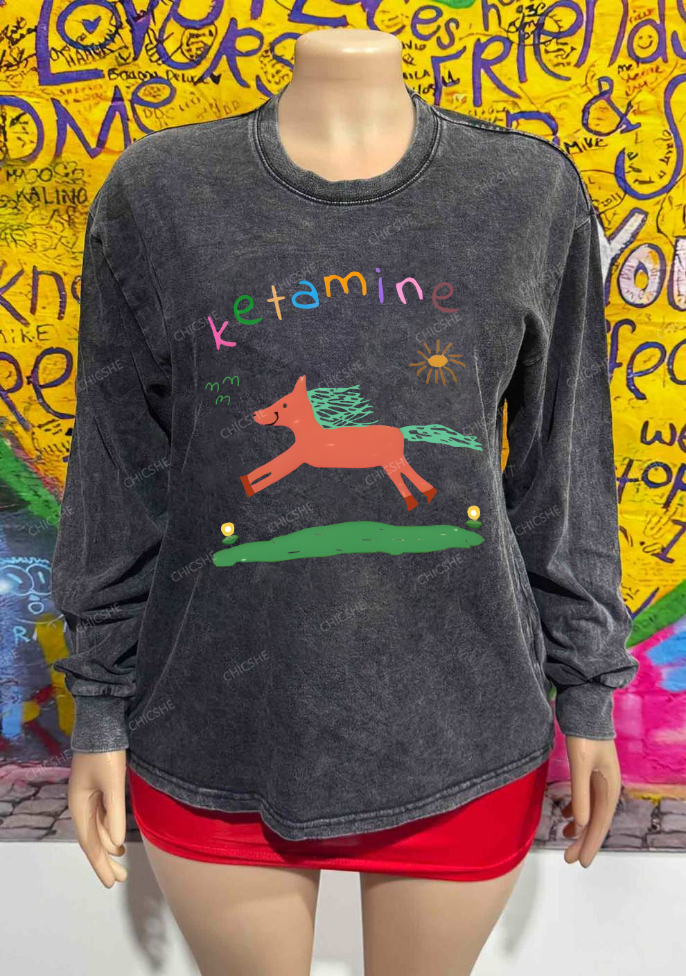 Orange Pony Y2K Washed Long Sleeves Chicshe