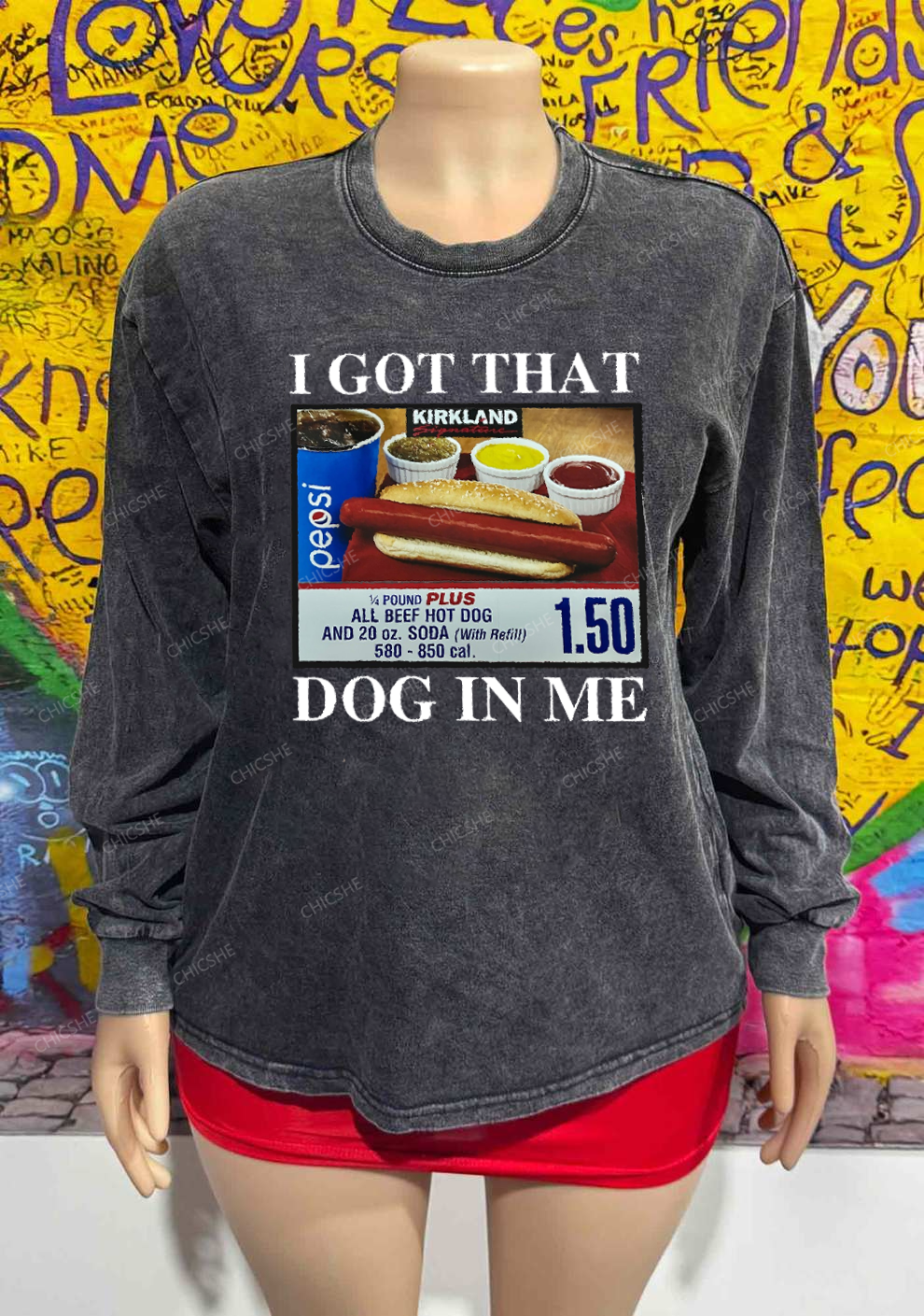 I Got That Hot Dog In Me Y2K Washed Long Sleeves Chicshe