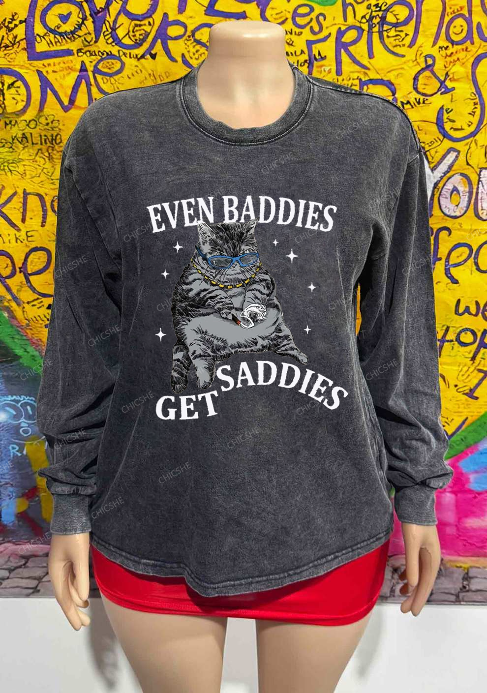 Even Baddies Get Saddies Y2K Washed Long Sleeves Chicshe