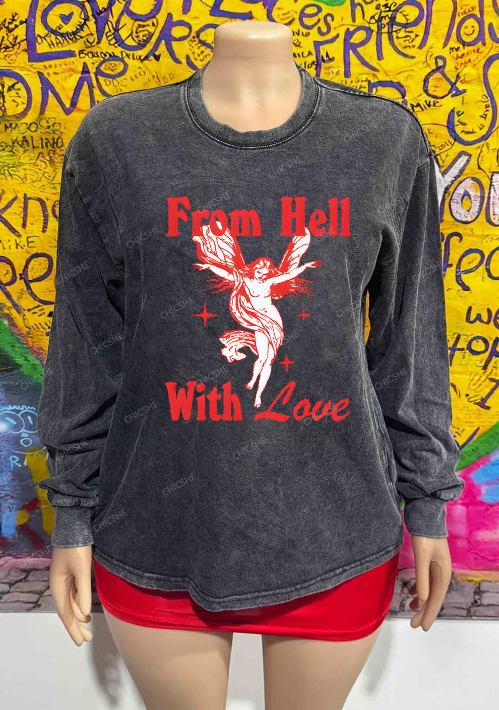 From Hell With Love Y2K Washed Long Sleeves Chicshe