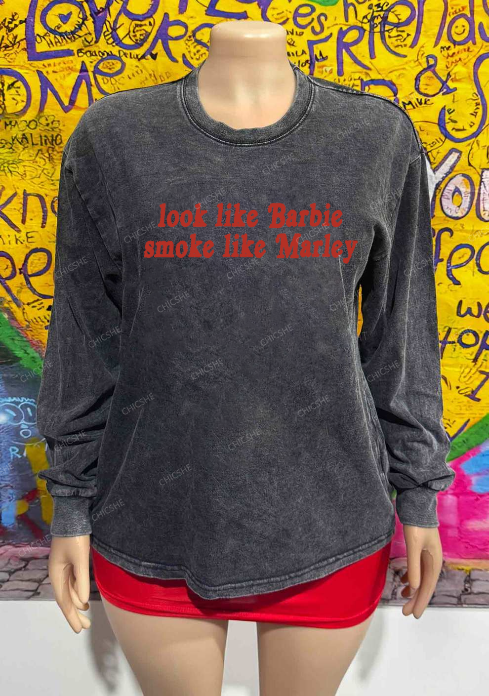 Smoke Like Marley Y2K Washed Long Sleeves Chicshe