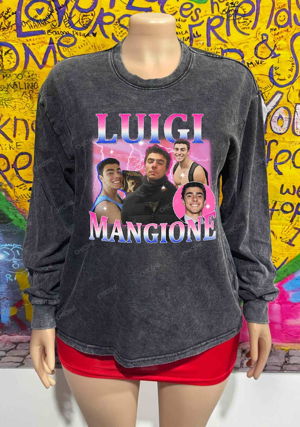 Bluepink Luigi Portrait Y2K Washed Long Sleeves Chicshe