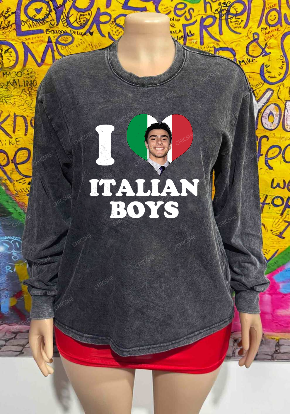 I Love Italian Luigi Y2K Washed Long Sleeves Chicshe
