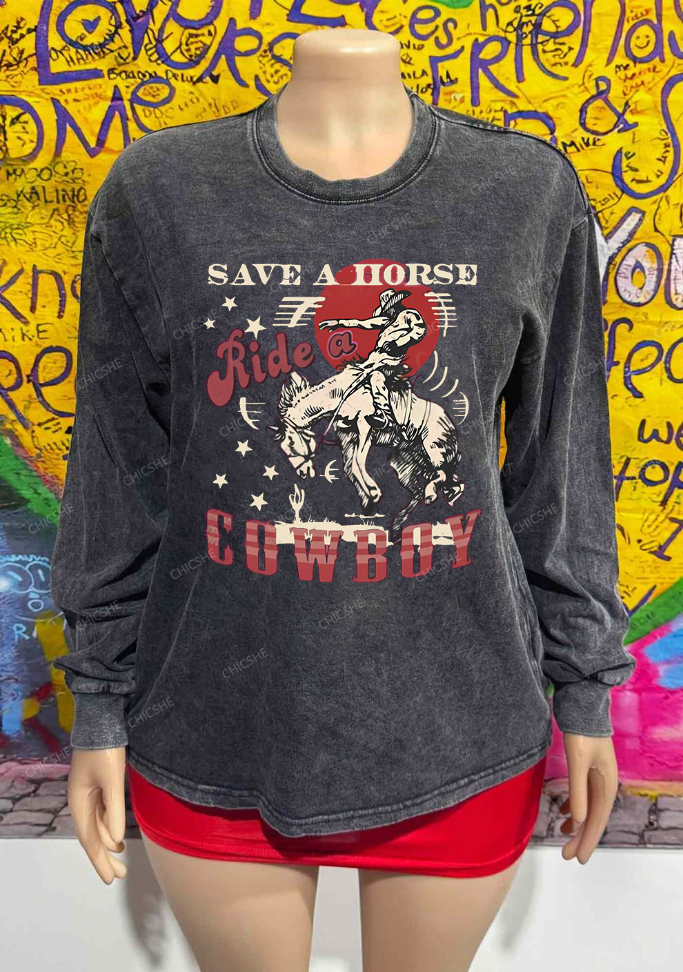Ride A Cowboy Y2K Washed Long Sleeves Chicshe