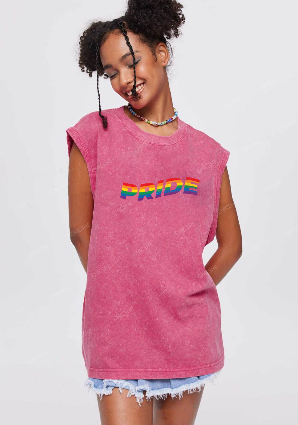  Chicshe Pride Y2K Washed Muscle Tank 