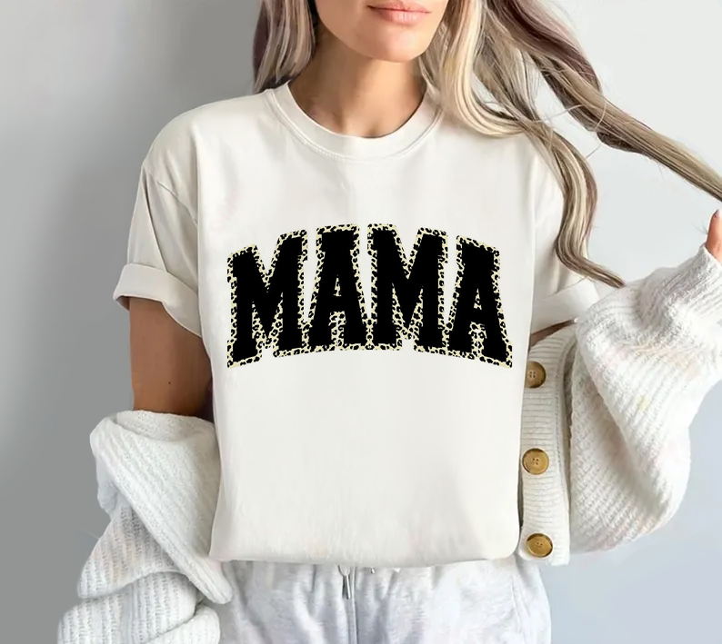 Mama Black Leopard Print T-shirt