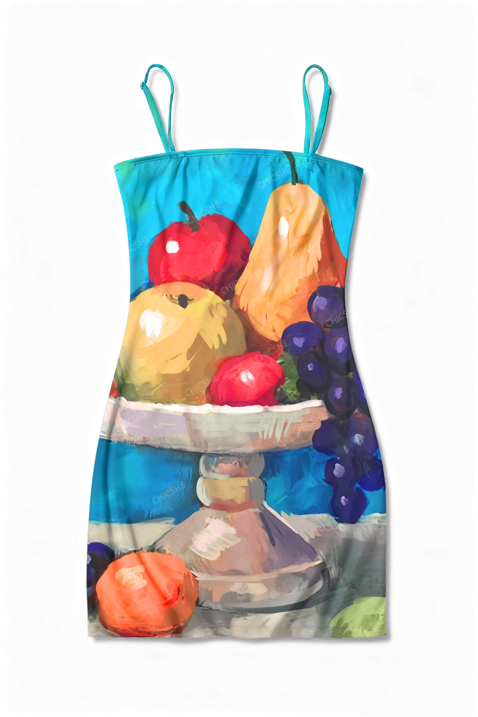 Fruit Oil Painting Print Y2K Print Slip Dress Chicshe 