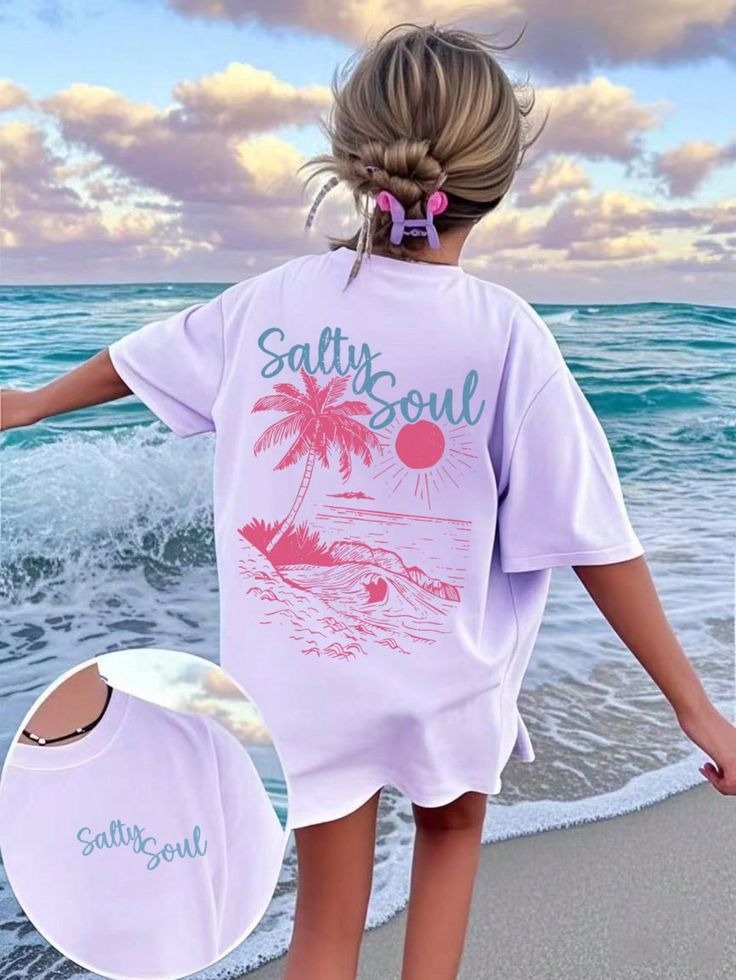 Salty Soul Beach Tee Sunshine with Palm Tree Summer Tee