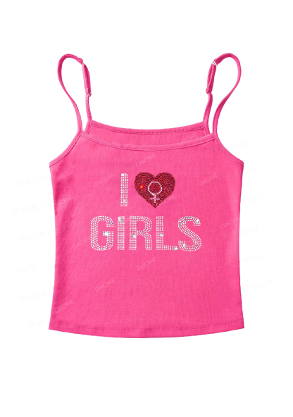 Rhinestone I Love Girls Pride Y2K Spaghetti Strap Cami Chicshe
