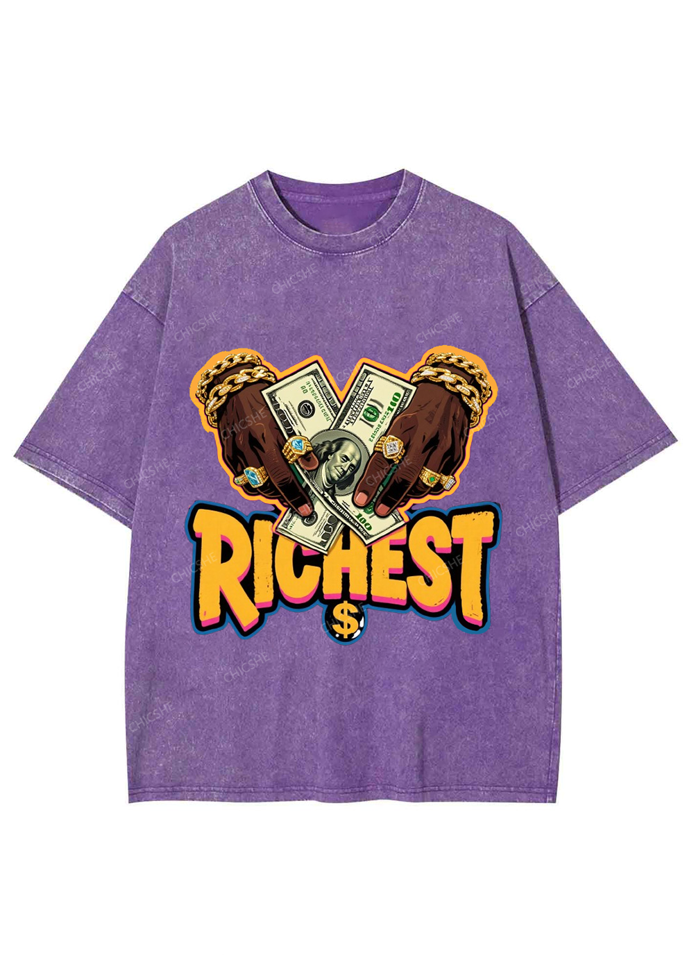 Chicshe The Richest Guy Print Y2K Shirts Washed Tee