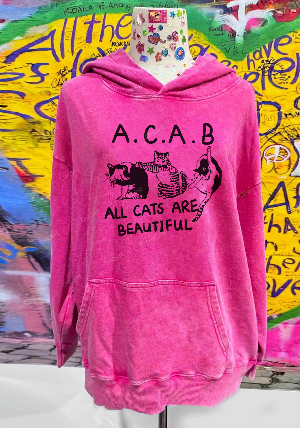 ACAB Cats Y2K Washed Hoodie Chicshe