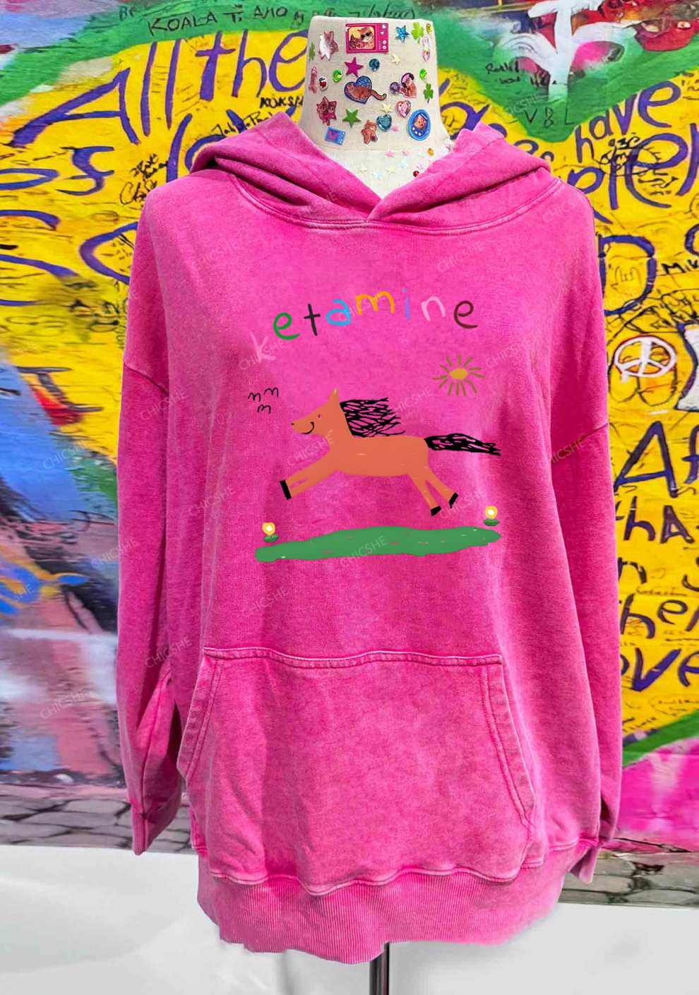 Orange Pony Y2K Washed Hoodie Chicshe