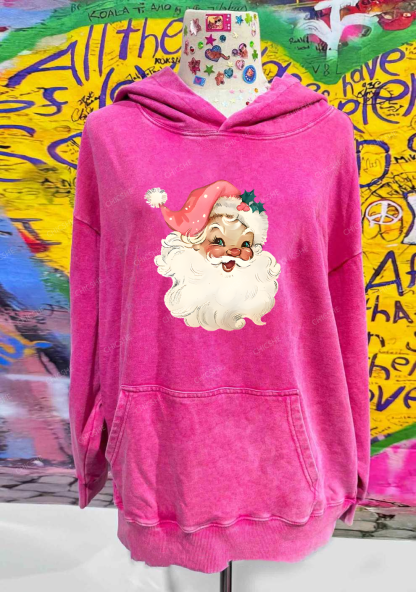 Christmas Pink Santa Y2K Washed Hoodie Chicshe