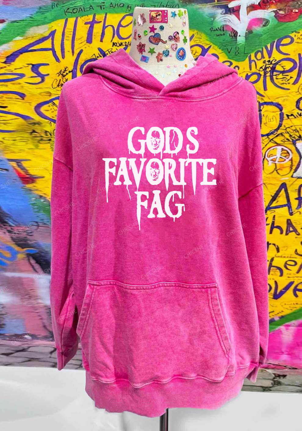 Halloween Gods Favorite Fag Pride Y2K Washed Hoodie Chicshe
